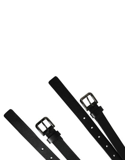 Dolce & Gabbana Black Double Strap Leather Silver Buckle Belt