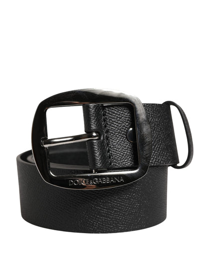 Dolce & Gabbana Men Black Classic Leather Metal Buckle Belt