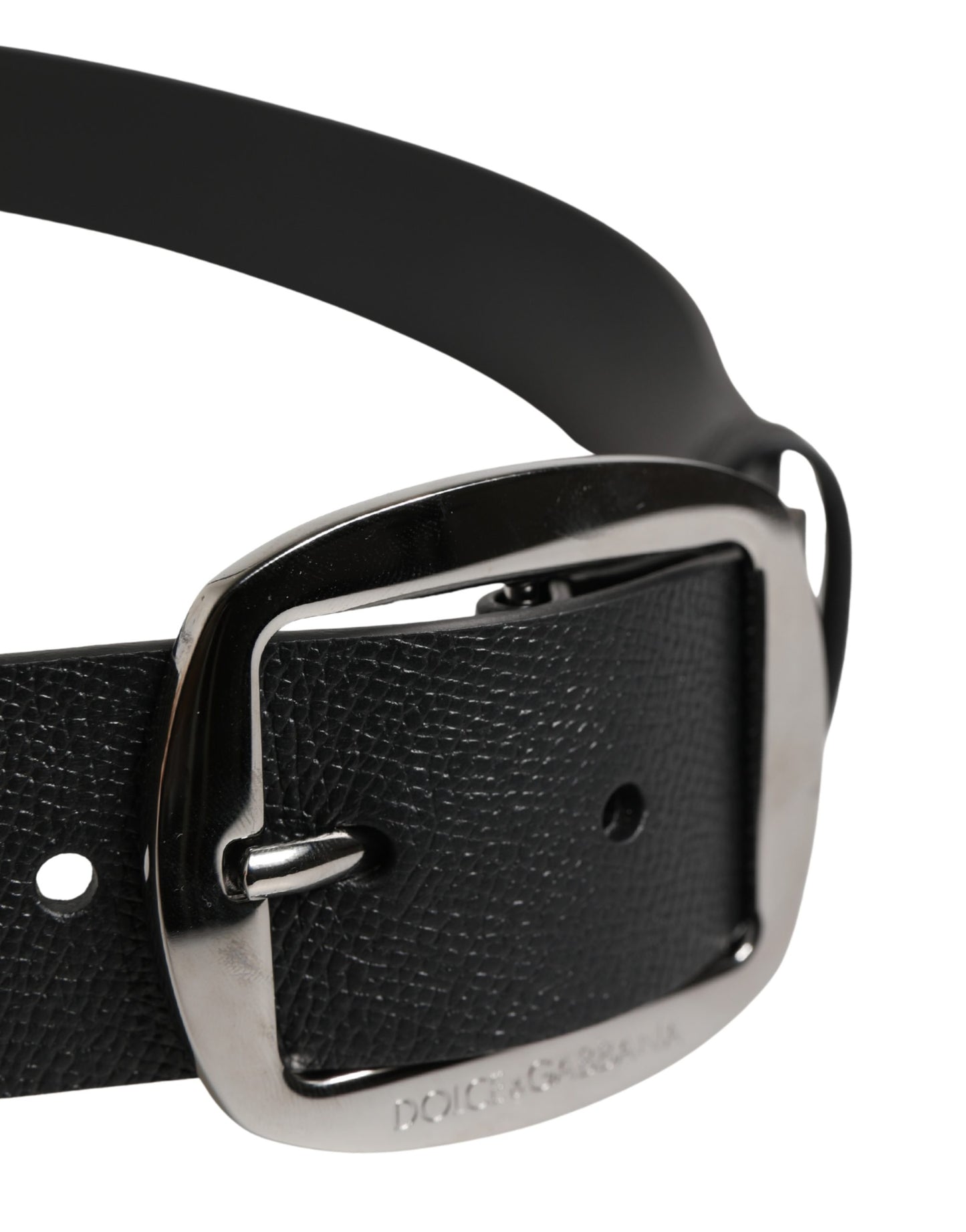 Dolce & Gabbana Men Black Classic Leather Metal Buckle Belt