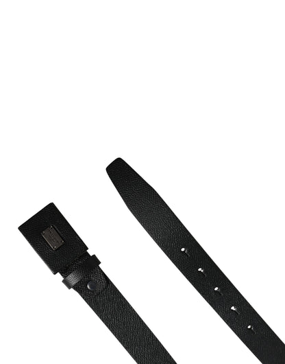Dolce & Gabbana Men Black Calfskin Leather Square Buckle Belt
