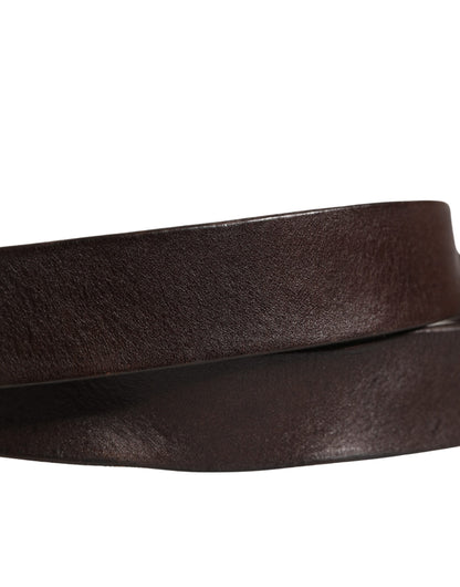 Dolce & Gabbana Men Brown Leather Logo Metal Buckle Belt