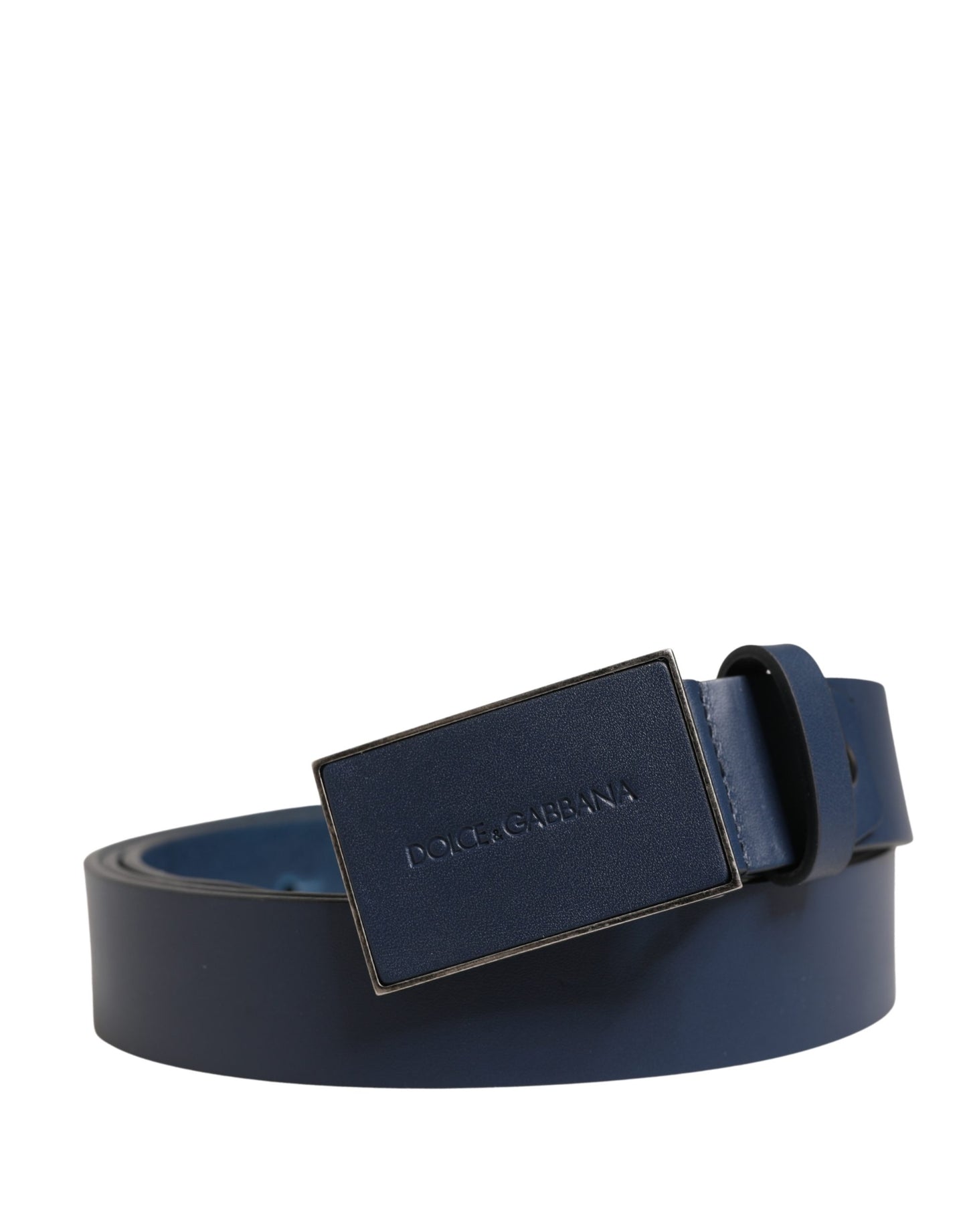 Dolce & Gabbana Men Blue Calf Leather Logo Metal Buckle Belt