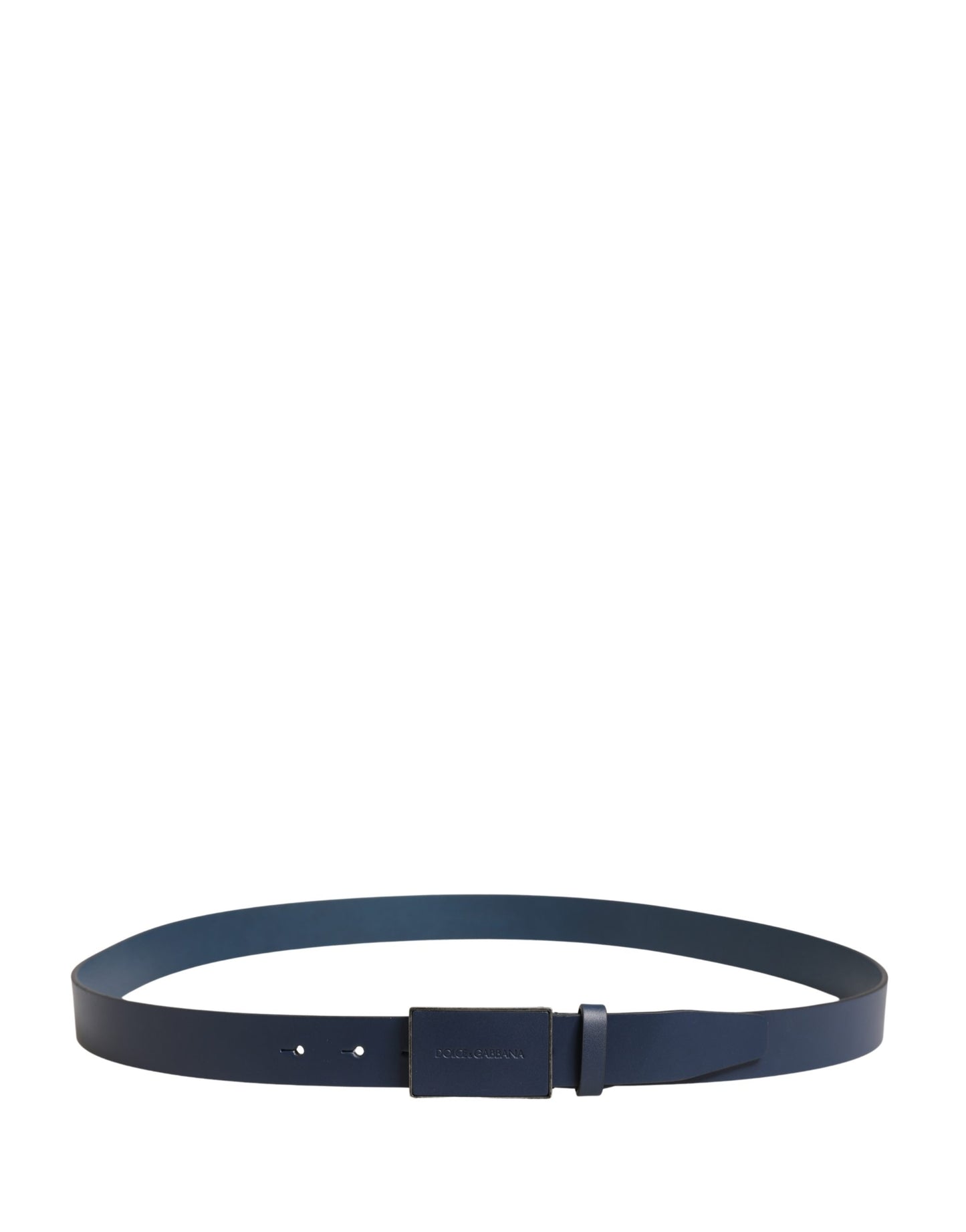 Dolce & Gabbana Blue Calf Leather Logo Metal Buckle Belt