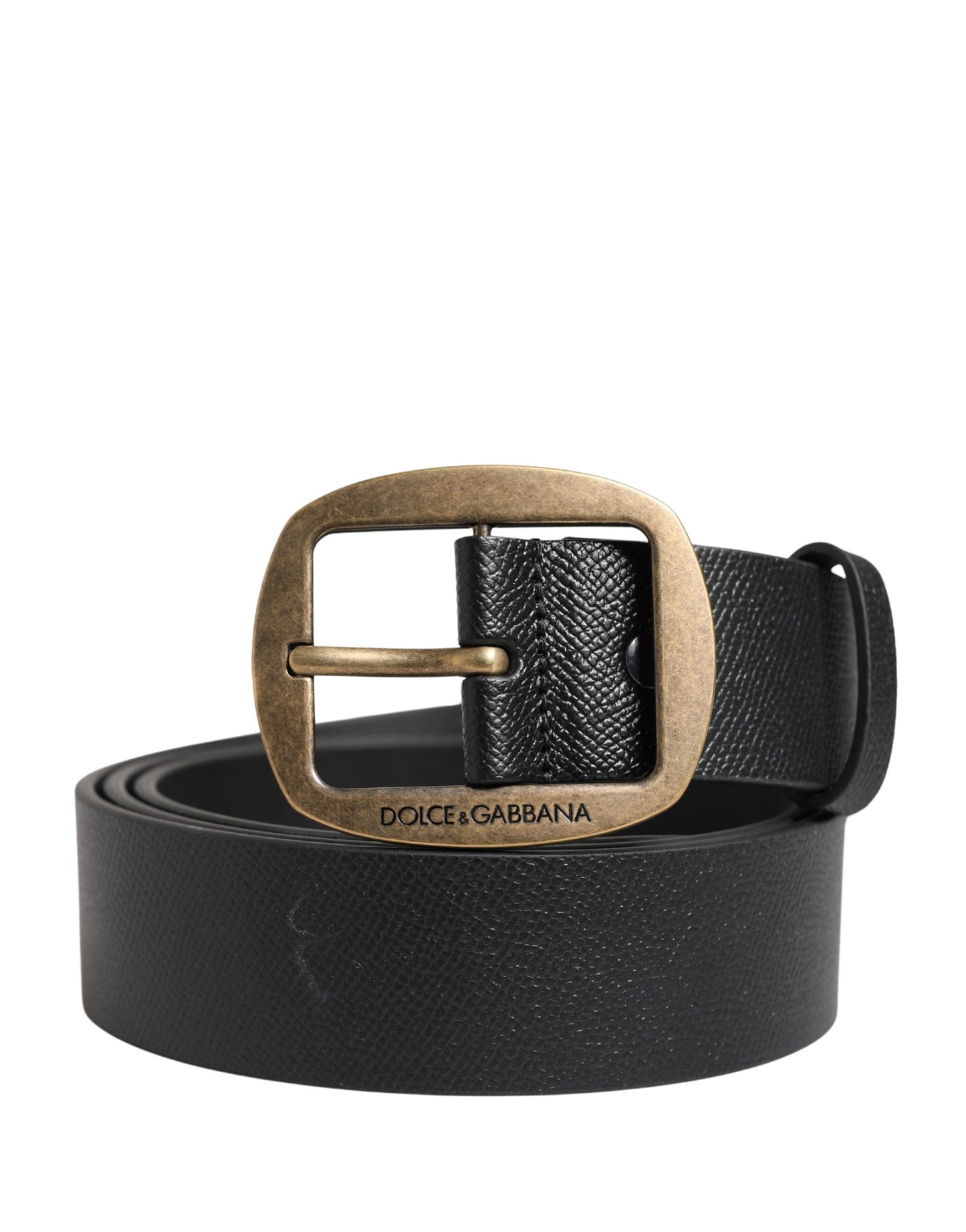 Dolce & Gabbana Men Black Classic Leather Metal Buckle Belt
