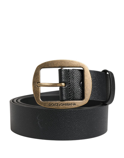 Dolce & Gabbana Men Black Classic Leather Metal Buckle Belt
