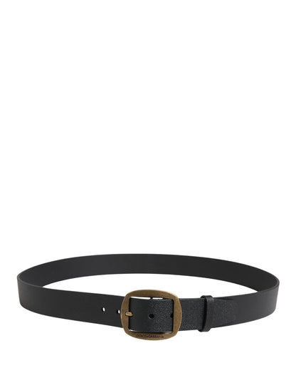 Dolce & Gabbana Men Black Classic Leather Metal Buckle Belt