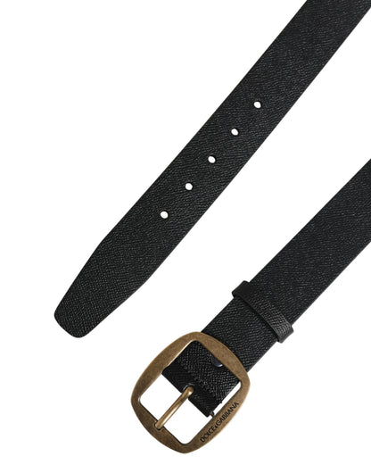 Dolce & Gabbana Men Black Classic Leather Metal Buckle Belt