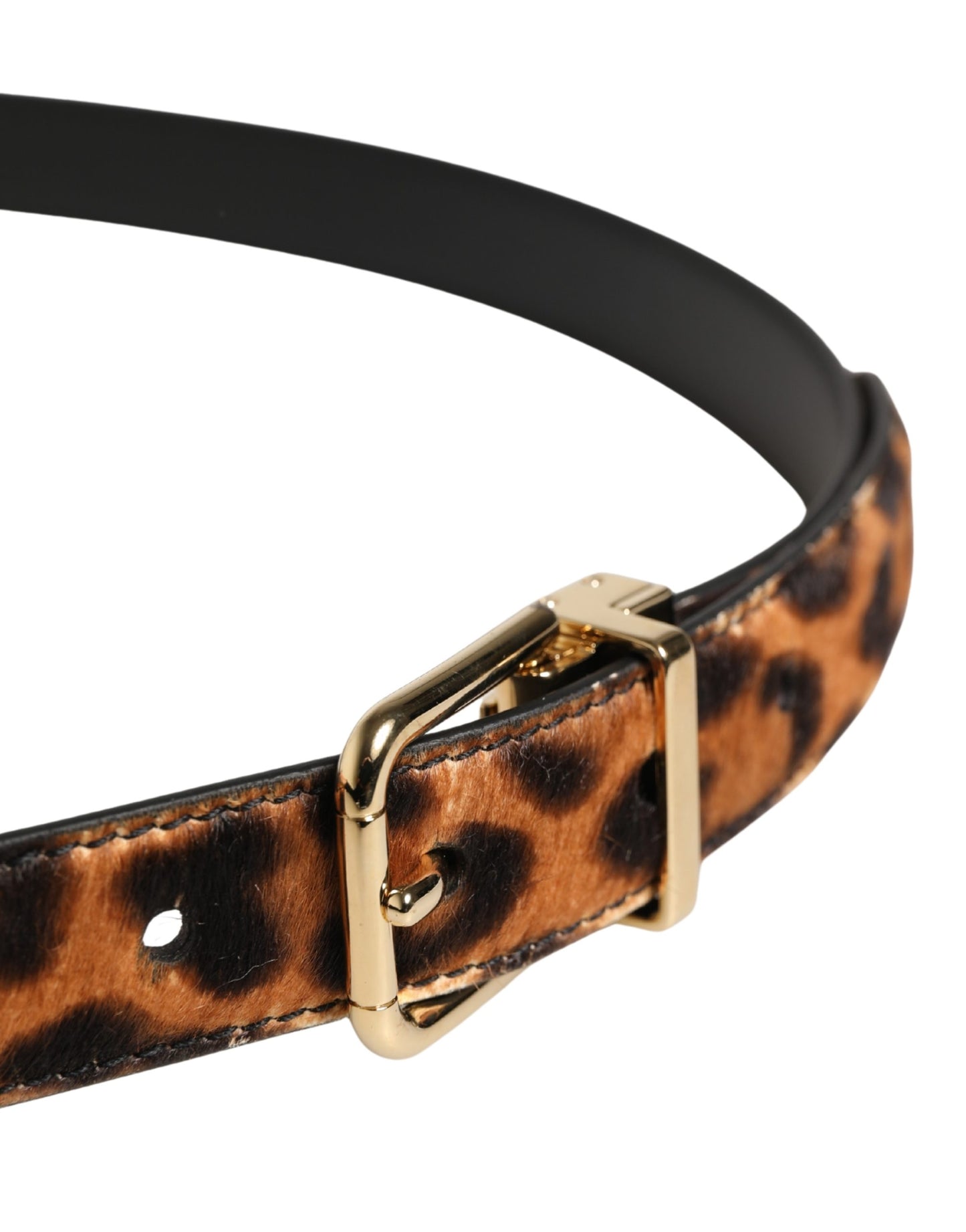 Dolce & Gabbana Brown Calf Fur Leopard Metal Buckle Belt