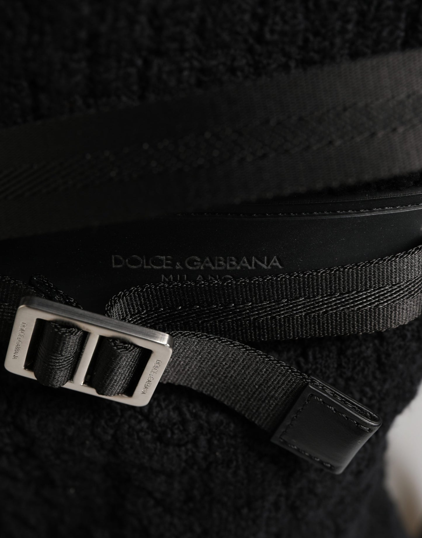 Dolce & Gabbana Black Tricot Wool Blend Duffel Backpack Travel Borse Bag