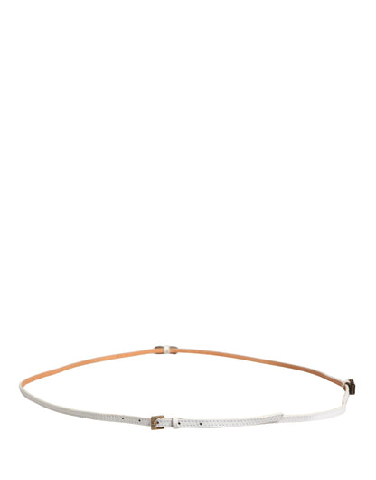 Ermanno Scervino White Leather Skinny Gold Metal Buckle Belt