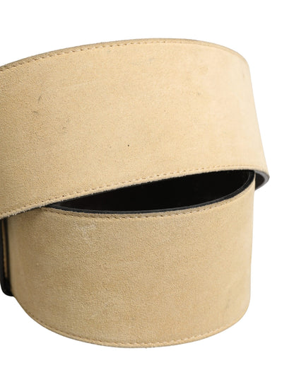 Versace Beige Suede Leather Silver Metal Buckle Belt