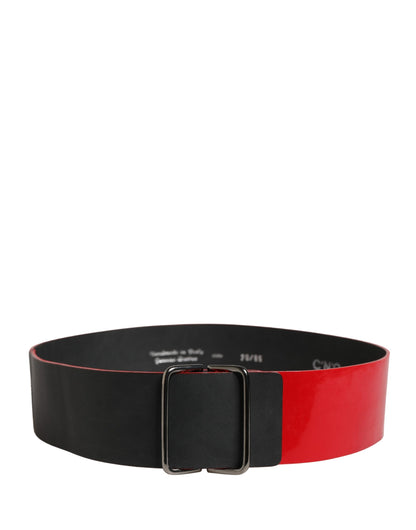 Costume National Red Wide Waist Silver Metal Buckle Belt