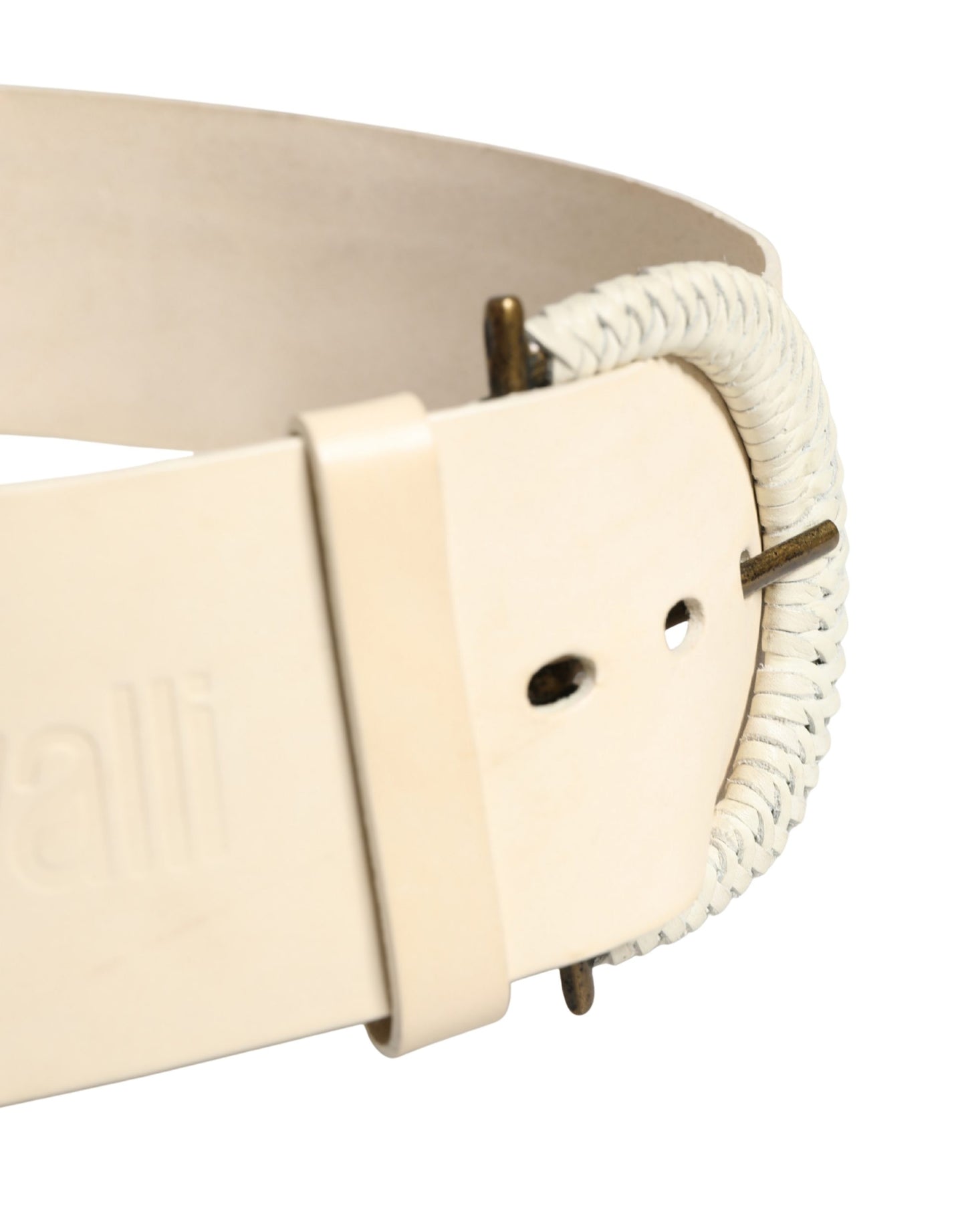 Cavalli Class Off White Leather Waist Women Cintura Buckle Belt