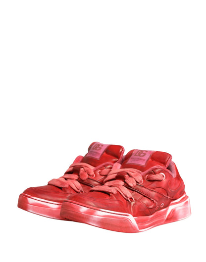 Dolce & Gabbana Red Distressed Suede Men Sneakers Shoes