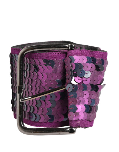 GF Ferre Women Purple Sequined Silver Metal Buckle Belt