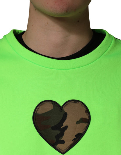 Dolce & Gabbana Green Patchwork Heart Men Sweatshirt Sweater