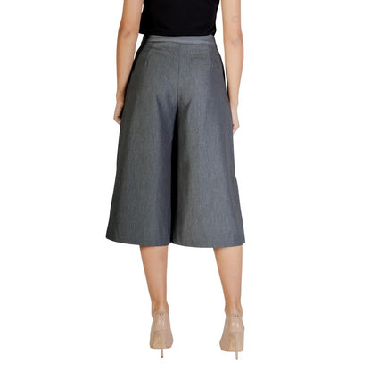 ICHI Gray Polyester Cropped Pants