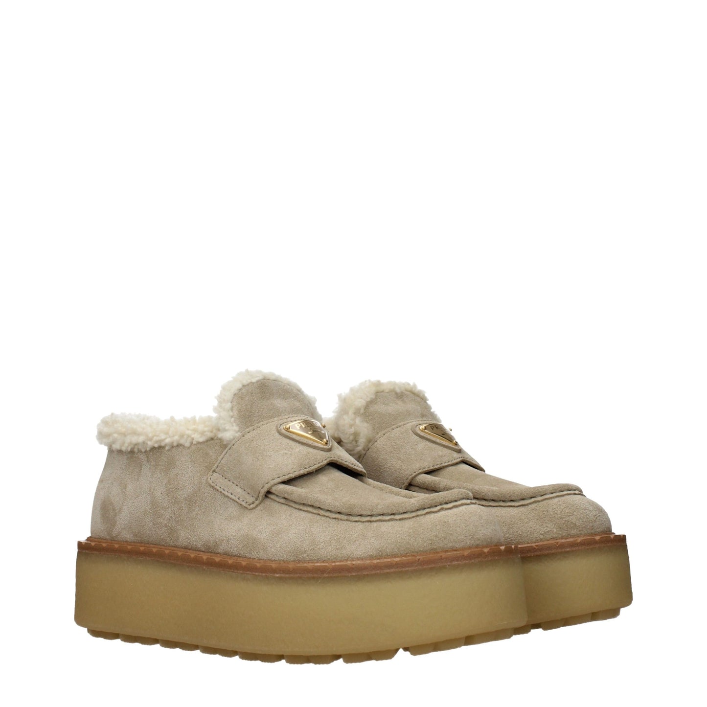 Prada Beige Leather Platform Loafers