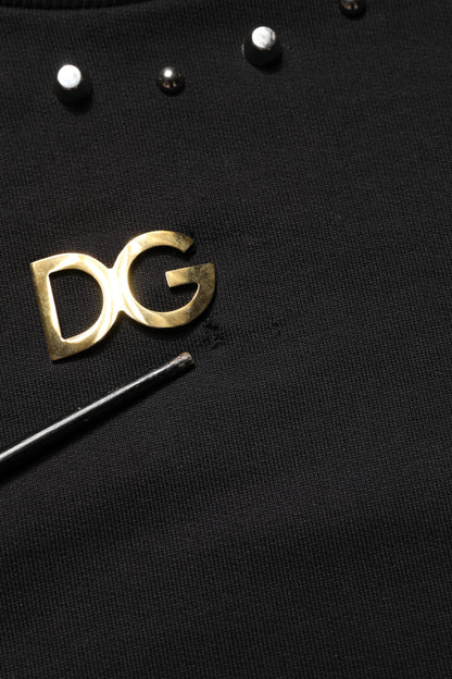 Dolce & Gabbana Black Embellished Cotton Sweatshirt Sweater
