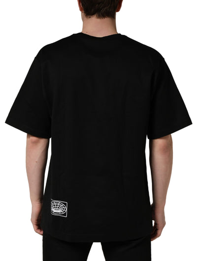 Dolce & Gabbana Black Logo Embroidered Men Crew Neck T-shirt