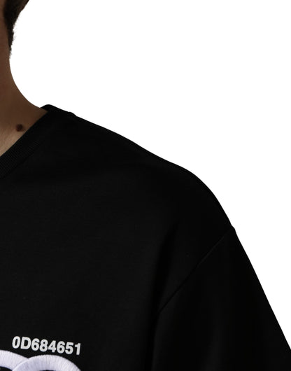 Dolce & Gabbana Black Logo Embroidered Men Crew Neck T-shirt