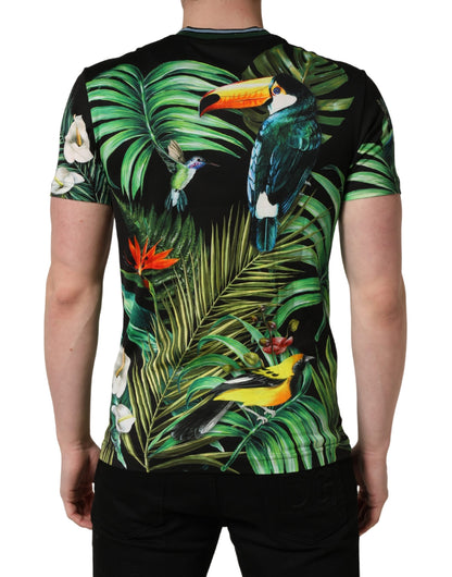 Dolce & Gabbana Black Bird Print Cotton Men Crew Neck T-shirt