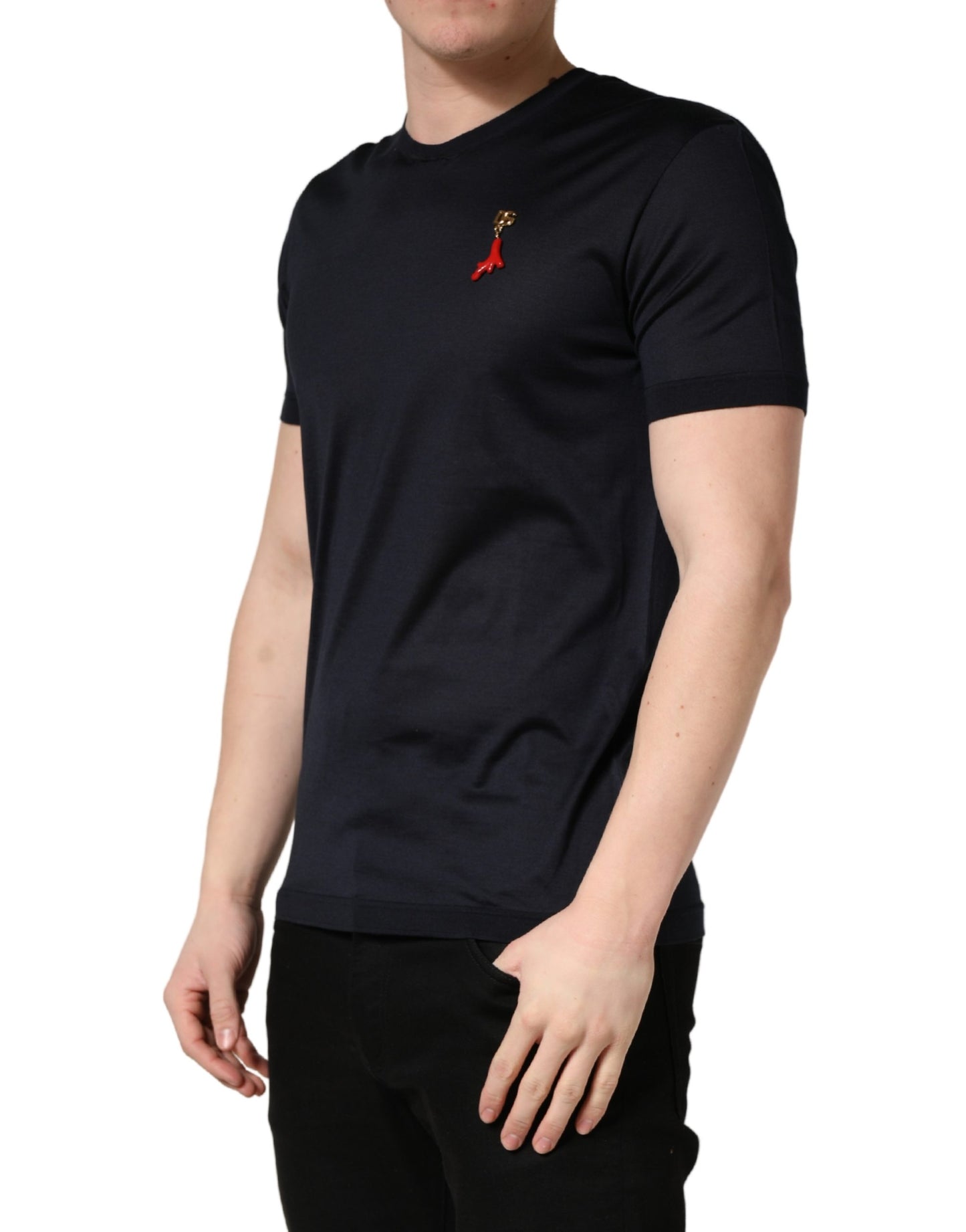 Dolce & Gabbana Dark Blue DG Logo Silk Men Crew Neck T-shirt
