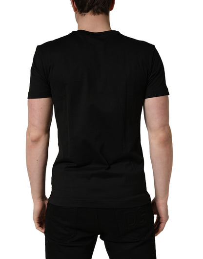 Dolce & Gabbana Black King Patch Cotton Men CrewNeck T-shirt