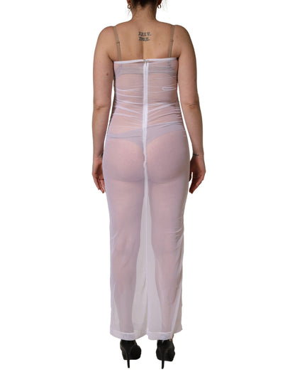 Dolce & Gabbana White Sheer Nylon Stretch Sheath Maxi Dress
