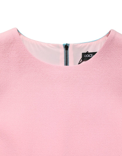 Dolce & Gabbana Pink Blue Wool Sleeveless Shift Mini  Dress
