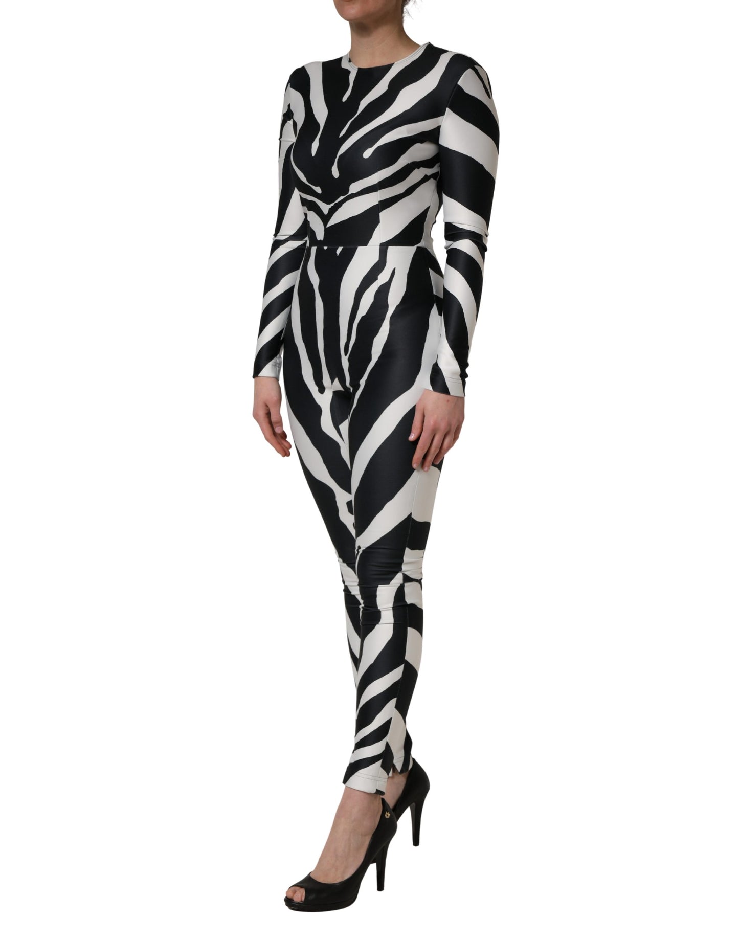 Dolce & Gabbana Black White Polyester Zebra Pattern Jumpsuit