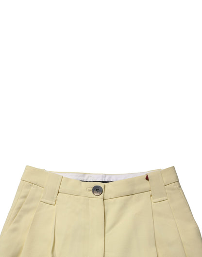 Ganni Yellow High Waisted Straight Pleated Trouser Pants
