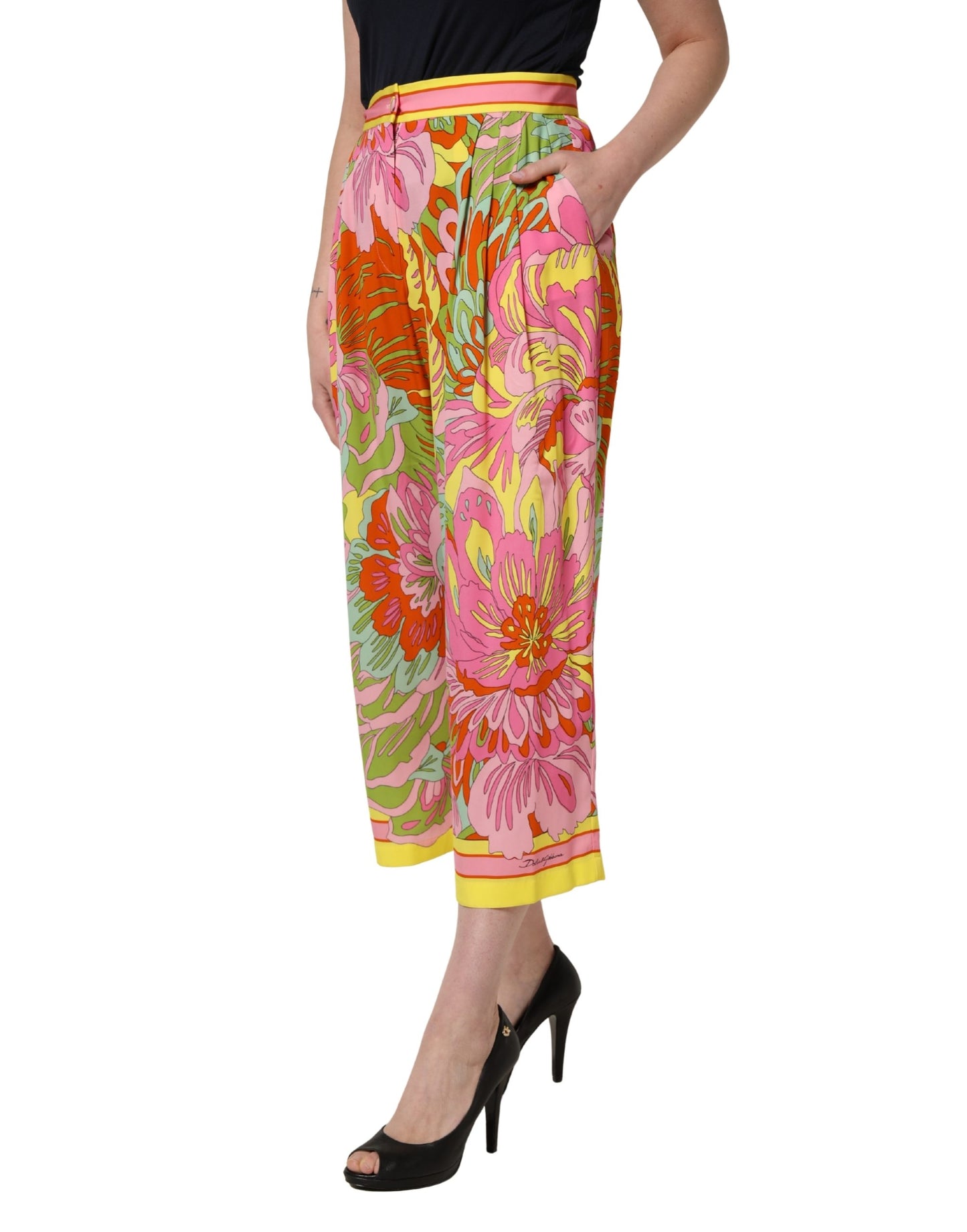 Dolce & Gabbana Multicolor FloralPrint Cropped Trouser Pants