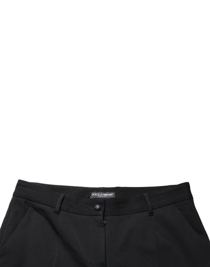 Dolce & Gabbana Black Wool High Waist Cropped Tapered Pants