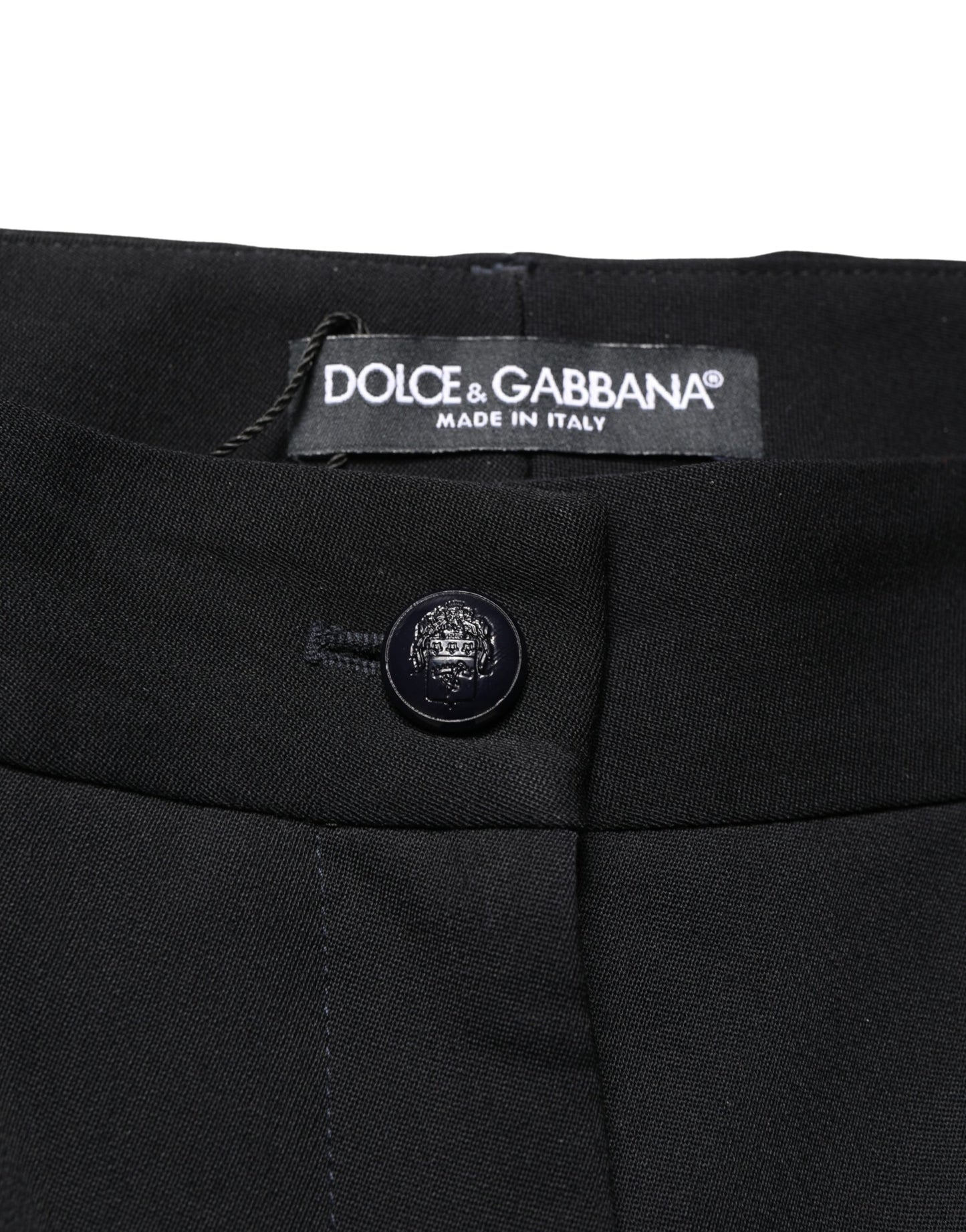 Dolce & Gabbana Black Wool High Waist Cropped Tapered Pants