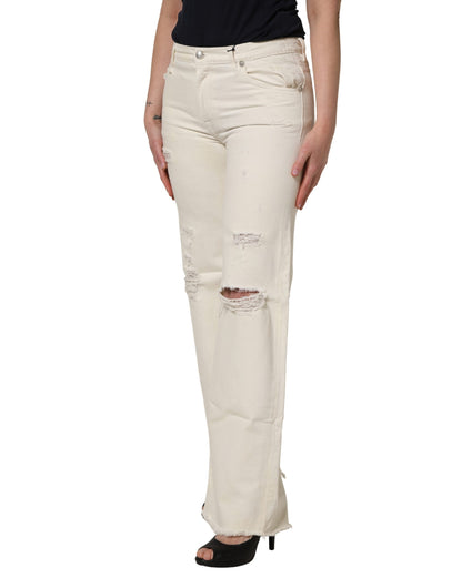 R13 Mid Waisted Bootcut Tattered Denim Trouser Jeans