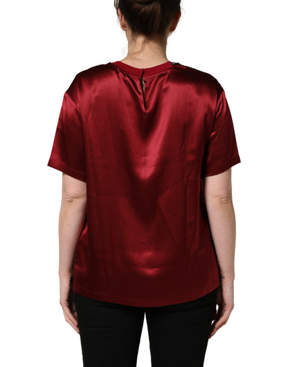 Dolce & Gabbana Maroon Royal Crown Dress Queen Painting Silk  T-shirt