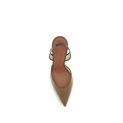 Amina Muaddi Brown Nylon Platform Pumps