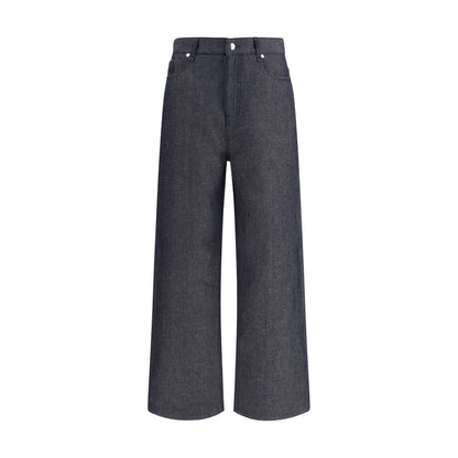 Fendi Blue Linen Relaxed Fit Jeans