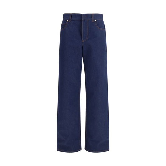 Fendi Blue Cotton Straight-Leg Jeans