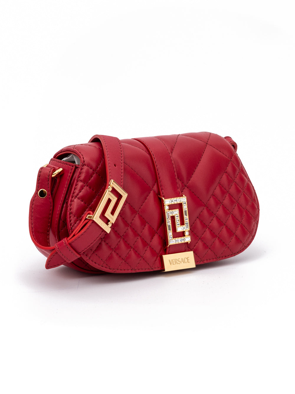 Versace Red Leather Quilted Shoulder Strap Bag