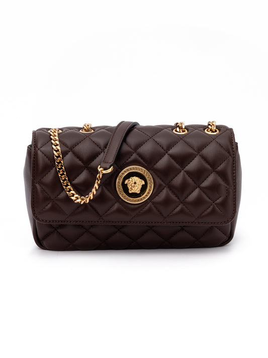 Versace Brown Quilted Leather Shoulder Strap Bag