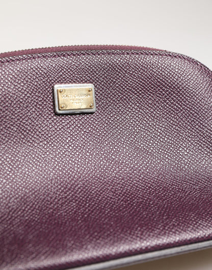 Dolce & Gabbana Dark Purple Leather DG Logo Zip Around Hand Purse Wallet
