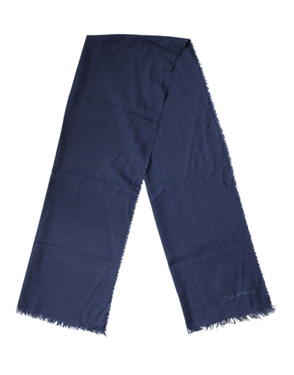 Dolce & Gabbana Blue Cashmere Fringes Wrap Foulard 70cm x 200cm  Scarf Men