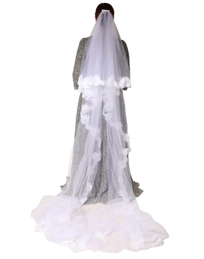 Dolce & Gabbana White Floral Lace Nylon Floor Length Long Wedding Veil
