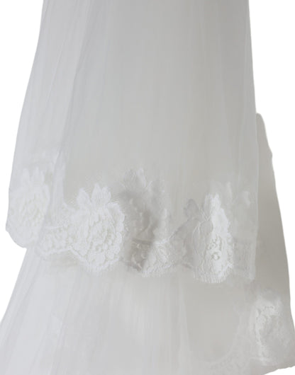 Dolce & Gabbana White Floral Lace Nylon Floor Length Long Wedding Veil
