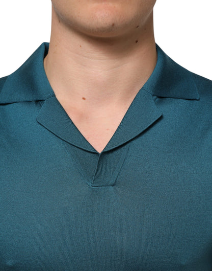 Dolce & Gabbana Teal Blue Silk Collared Short Sleeves Polo T-shirt