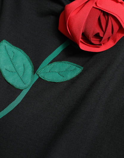 Dolce & Gabbana Black Wool Sleeveless Rose Applique Dress
