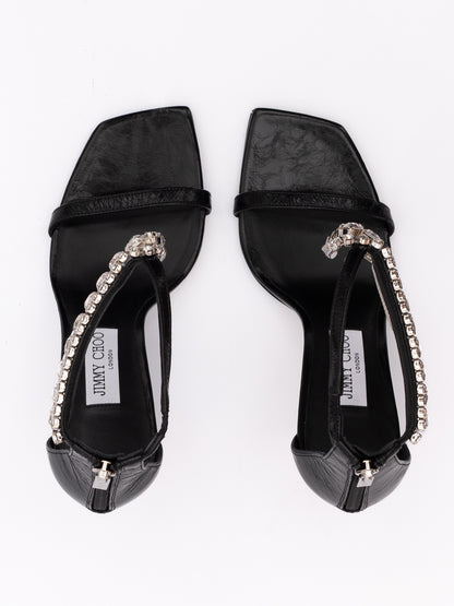 Jimmy Choo Black Leather Verity Sandals 100