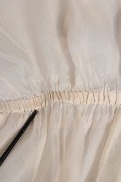 Dolce & Gabbana White Silk Cotton Ascot Collar Blouse Top